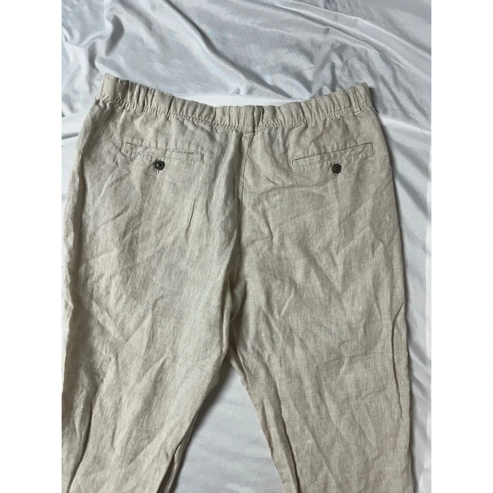 Tasso Elba Island Mens Linen Drawstring Pants Oatmeal Beige XL Tropical Summer